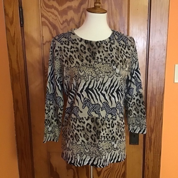 Vintage 90s safari leopards n zebras knit top - Picture 6 of 8